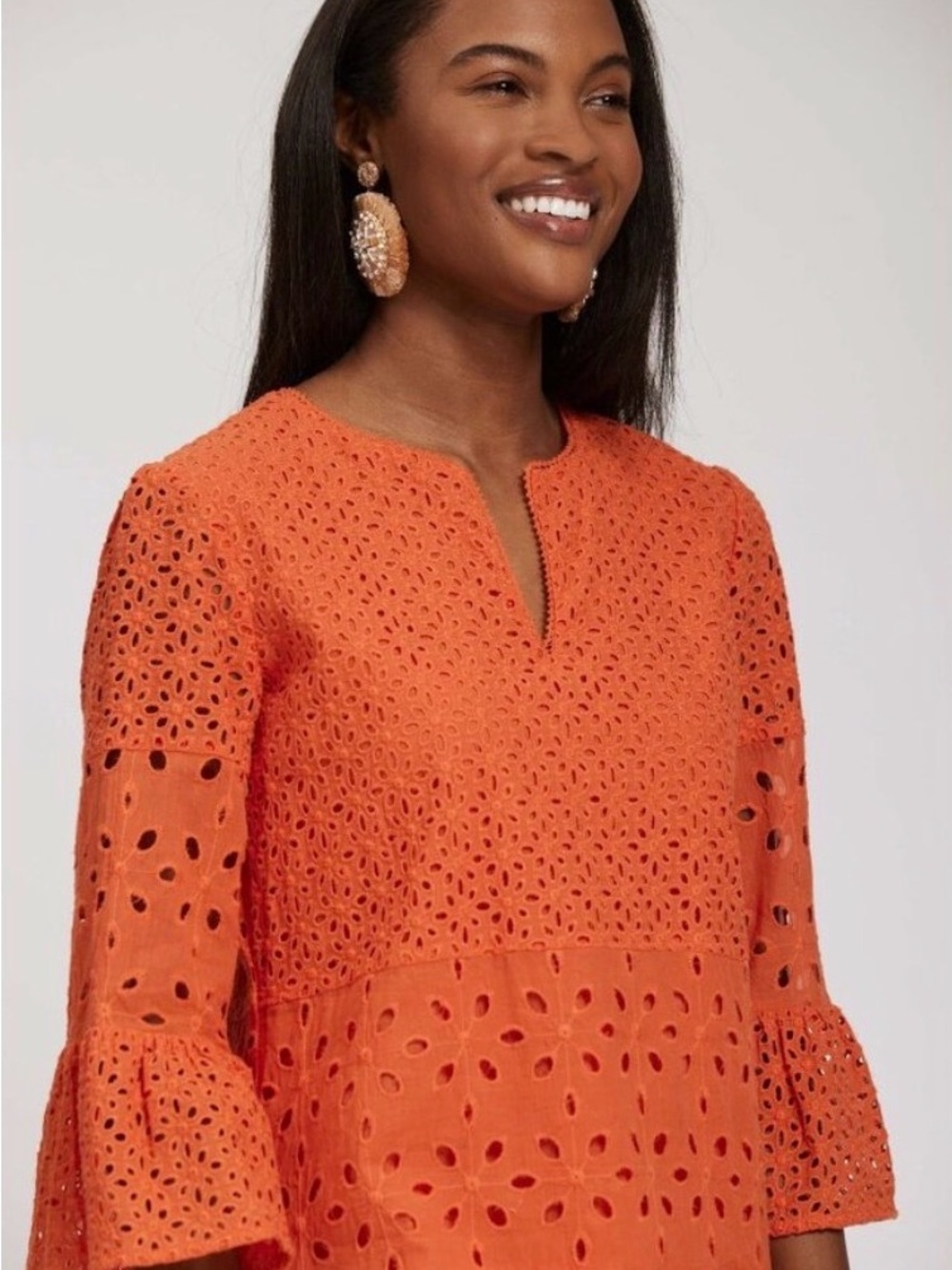 NWT tyler boe Eyelet Split-Neck Women’s Skimmer Dress in Orange